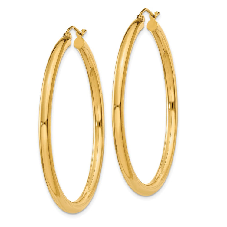 14K 3x45mm Polished Lightweight Tube Hoop Earrings