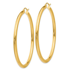 14K 3x55mm Polished Tube Hoop Earrings