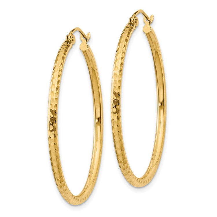 14k 2x35mm Diamond-cut Round Tube Hoop Earrings