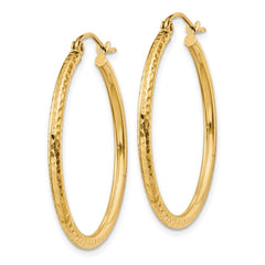 14k 2x30mm Diamond-cut Round Tube Hoop Earrings