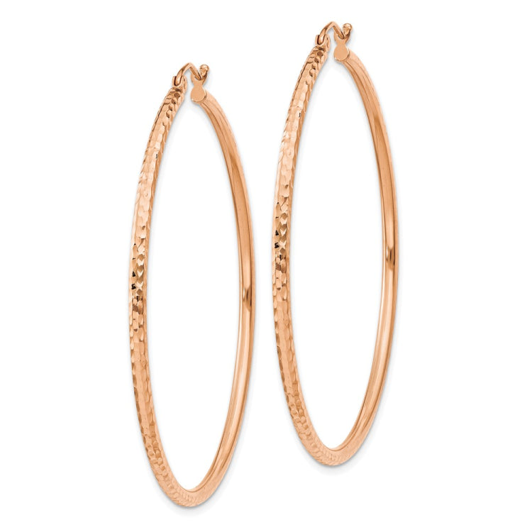 14k Rose Gold 2x50mm Diamond-cut Round Tube Hoop Earrings