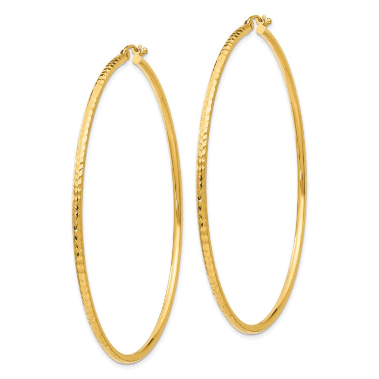 14k 2x65mm Diamond-cut Round Tube Hoop Earrings