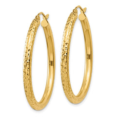 14k 3x35mm Diamond-cut Round Tube Hoop Earrings
