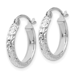14K White Gold 2.8x15mm Diamond-cut Tube Hoop Earrings