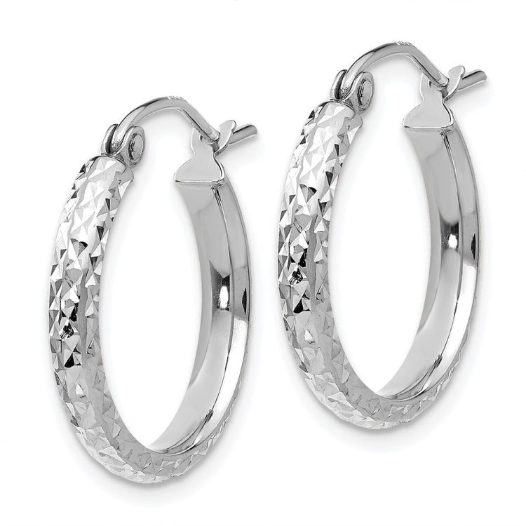 14K White Gold 2.8x18mm Diamond-cut Tube Hoop Earrings