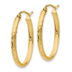 14k 2.5x25mm Lightweight Diamond-cut Oval Tube Hoop Earrings