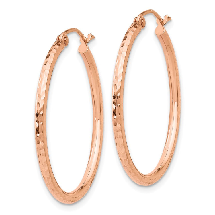 14k Rose Gold 2x30mm Diamond-cut Polished Tube Hoop Earrings