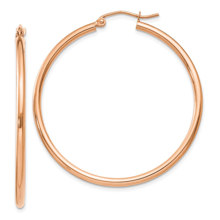 14k Rose Gold 2x40mm Polished Lightweight Tube Hoop Earrings