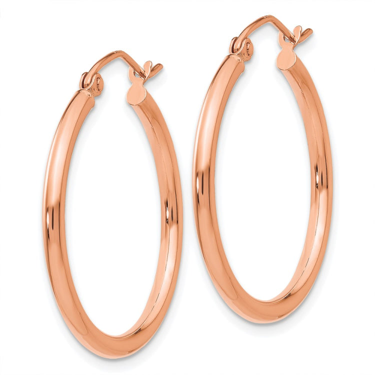 14k Rose Gold 2x25mm Polished Lightweight Tube Hoop Earrings