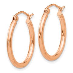 14k Rose Gold 2x20mm Polished Lightweight Tube Hoop Earrings