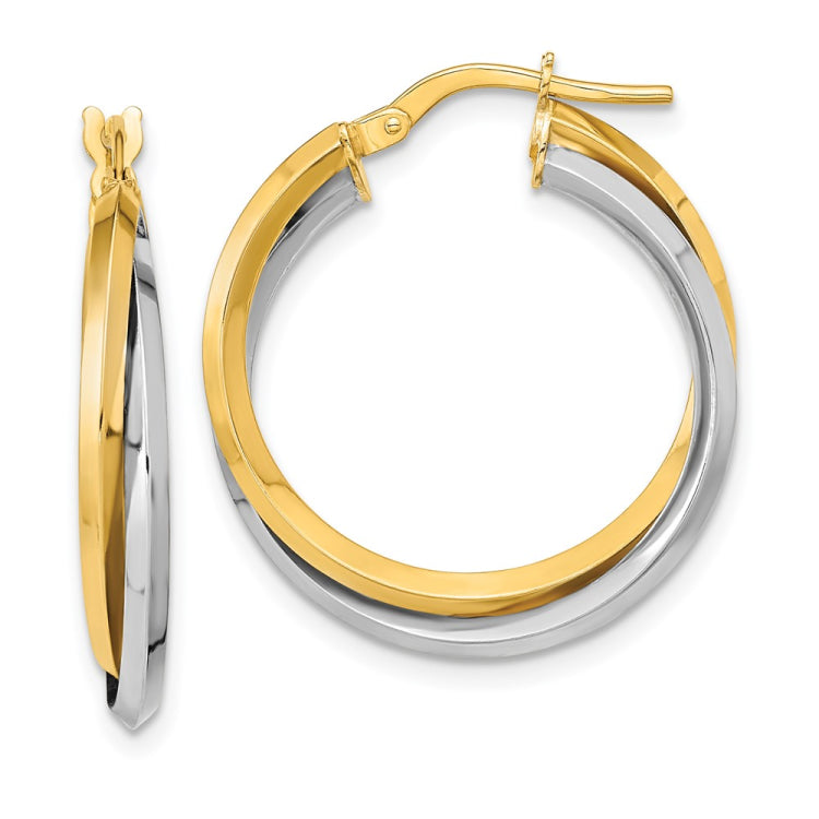 14k Two Tone Polished Double Hoops