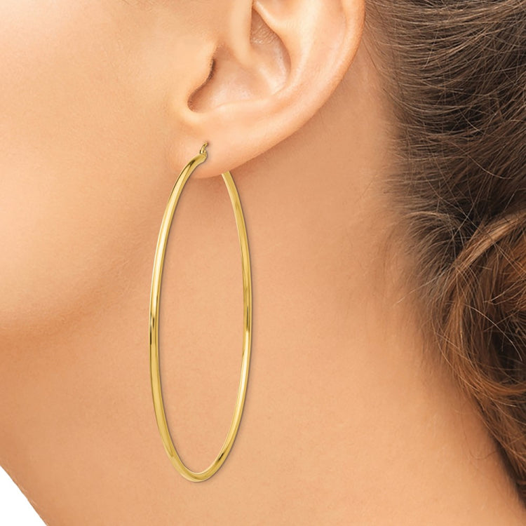 14k 2x75mm Polished Lightweight Round Tube Hoop Earrings