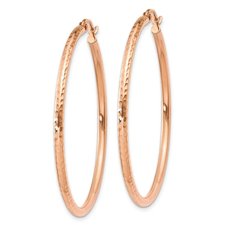 14k Rose Gold 2x40mm Polished Lightweight Diamond-cut Tube Hoop Earrings