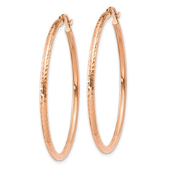 14k Rose Gold 2x40mm Polished Lightweight Diamond-cut Tube Hoop Earrings