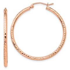 14k Rose Gold 2x35mm Polished Lightweight Diamond-cut Tube Hoop Earrings