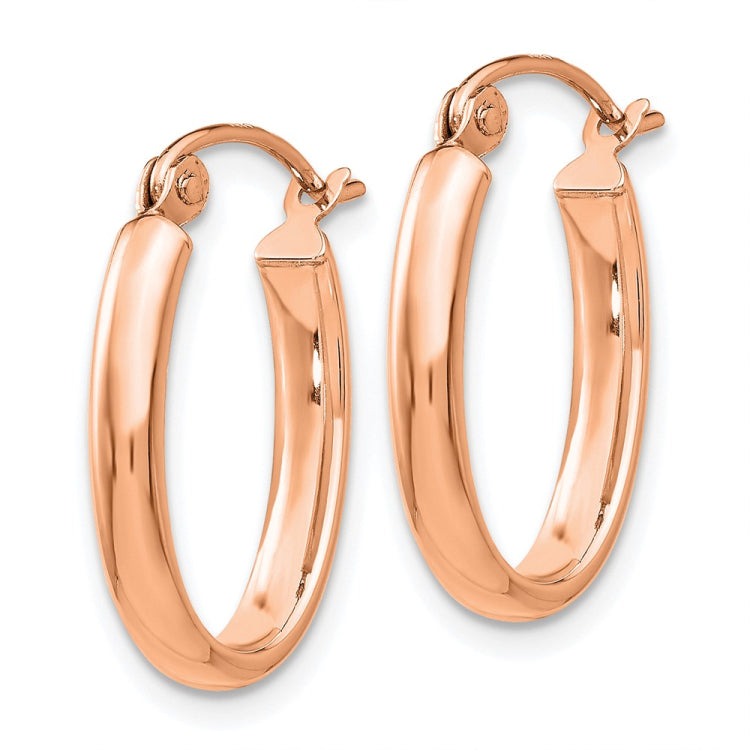 14k Rose Gold 2.75x18mm Polished Oval Tube Hoop Earrings