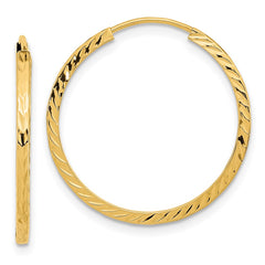 14k 1.35x25mm Diamond-cut Square-Tube Endless Hoop Earrings