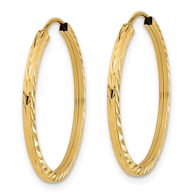 14k 1.35x25mm Diamond-cut Square-Tube Endless Hoop Earrings