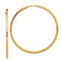 14k 1.35x40mm Diamond-cut Square-Tube Endless Hoop Earrings