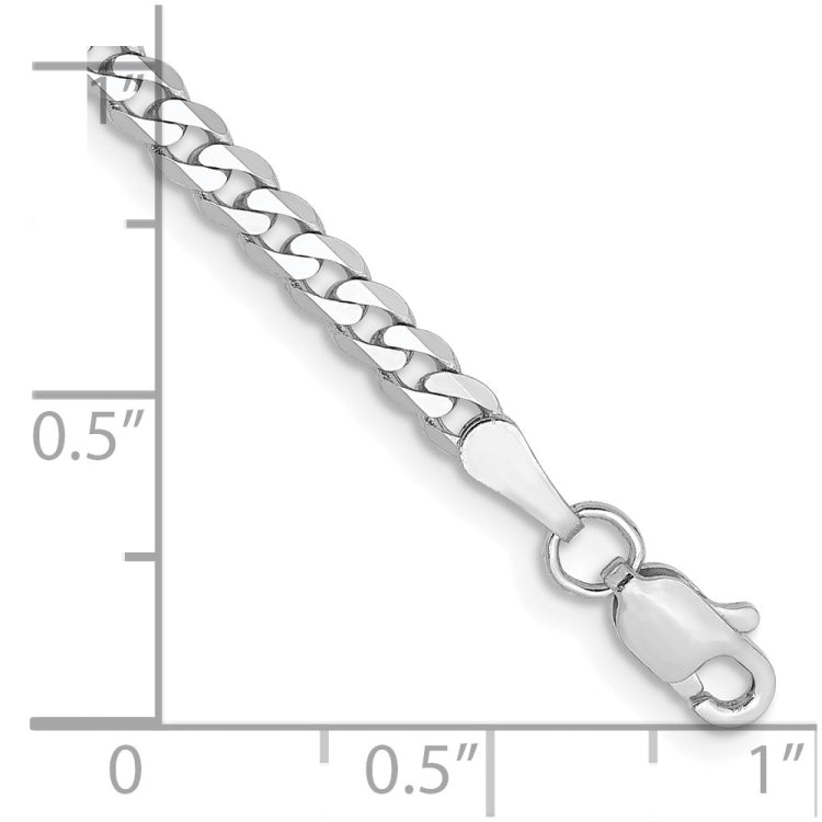 14K White Gold 7 inch 2.9mm Flat Beveled Curb with Lobster Clasp Bracelet