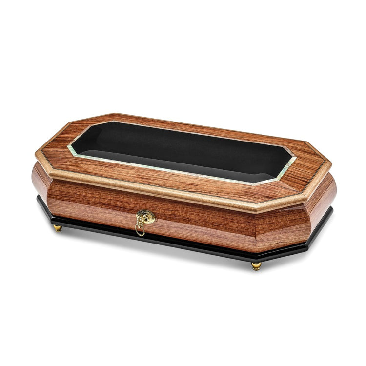 Luxury Giftware by Jere Bubinga Veneer with Black and Mother of Pearl Inlay Octagonal Locking Wooden (Plays Greensleeves) Music Box with Velveteen Lining