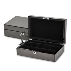 Luxury Giftware by Jere High Gloss Black Carbon Fiber Finish Locking Wooden 10-Watch Case