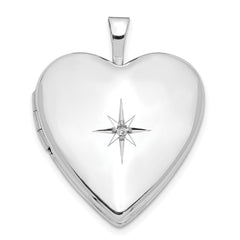14K White Gold Diamond Star 20mm Heart Locket
