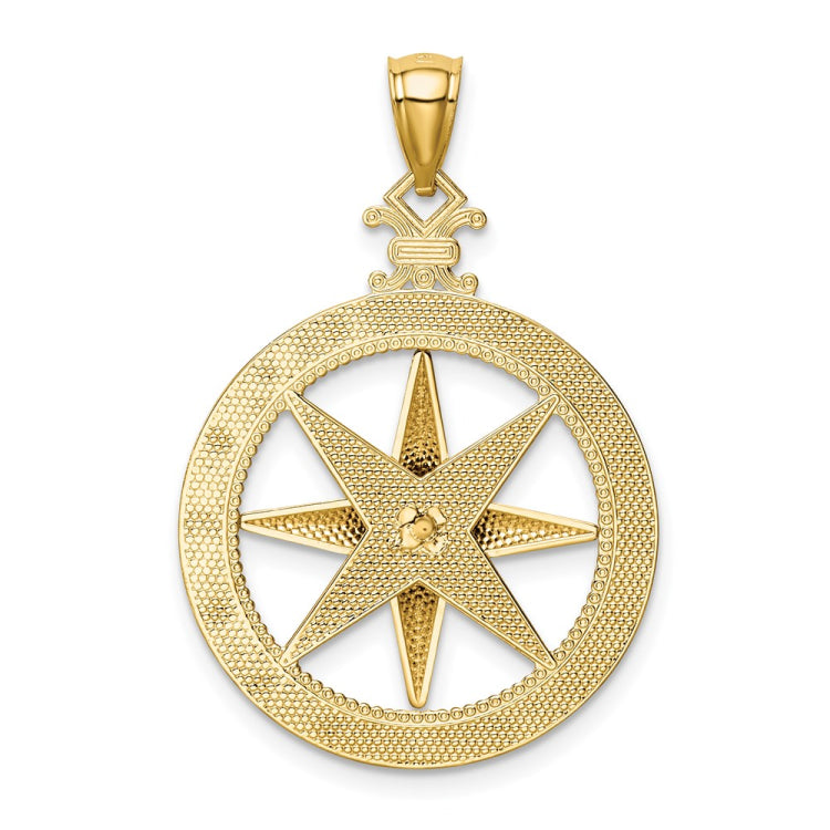 14K Diamond-Cut Polished and Satin Compass Pendant