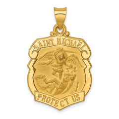14k Polished and Satin St. Michael Badge Medal Hollow Pendant