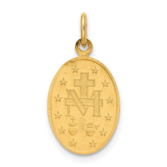 14k Polished and Satin Solid Small Miraculous Medal Oval Charm