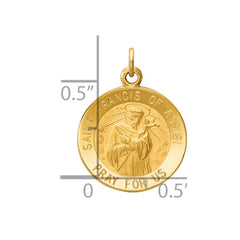 14k Polished and Satin Solid Saint Francis of Assisi Medal Round Charm