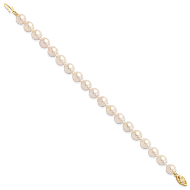 14k 7-8mm White Round Akoya Saltwater Cultured Pearl 7 inch Bracelet