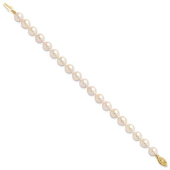 14k 7-8mm White Round Akoya Saltwater Cultured Pearl 7 inch Bracelet