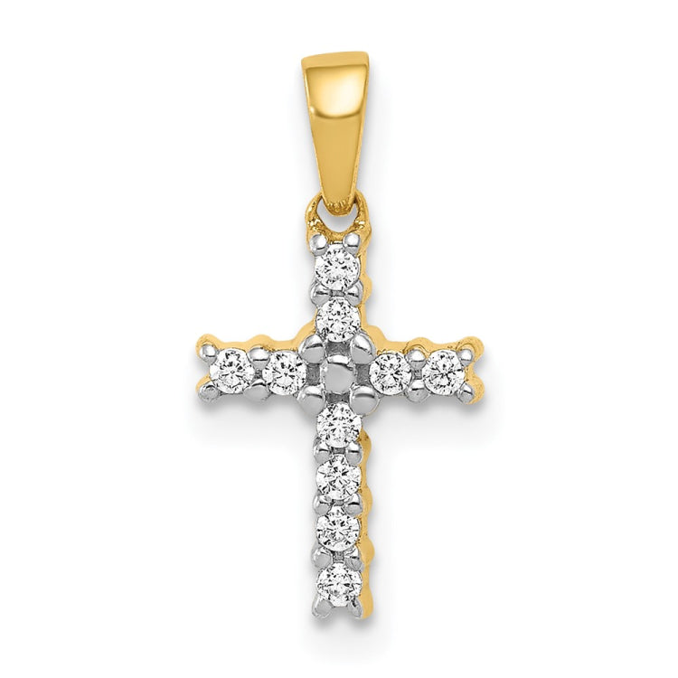 14k and White Rhodium 1/10 carat Diamond Latin Cross Pendant