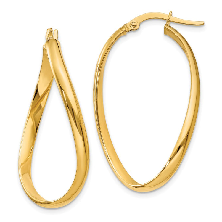 14k 3mm Twisted Oval Hoop Earrings