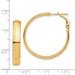 14k 5x30mm High Polished Flat Tube Omega Back Hoop Earrings