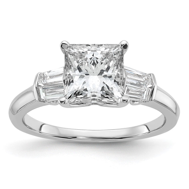 14k White Gold 1/2 carat Lab Grown Diamond VS+ F+ 1 1/2 carat Center Princess Semi Mount Three Stone Engagement Ring