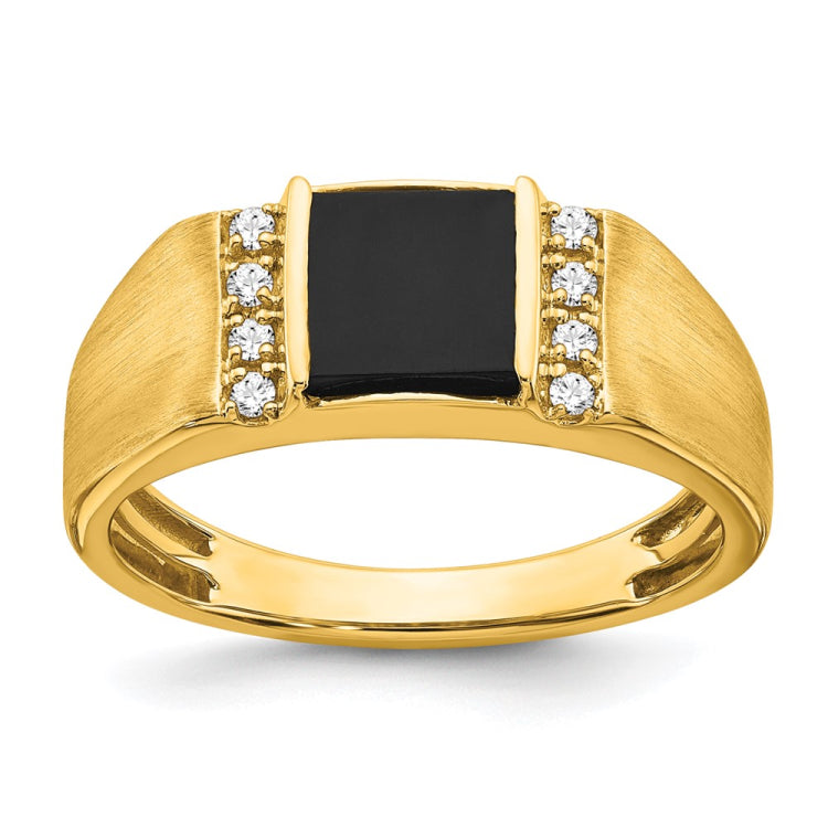 14k Square Onyx and Diamond Mens Ring