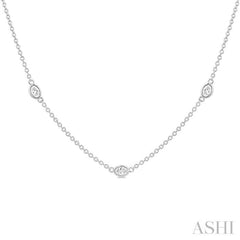 1.00 ctw Bezel Set Oval Cut Diamond Station Necklace in 14K White Gold