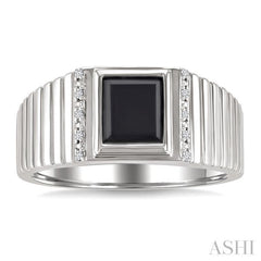 8x7 MM Octagon Shape Onyx and 1/20 Ctw Single Cut Diamond Semi-precious Men's Ring in Sterling Silver