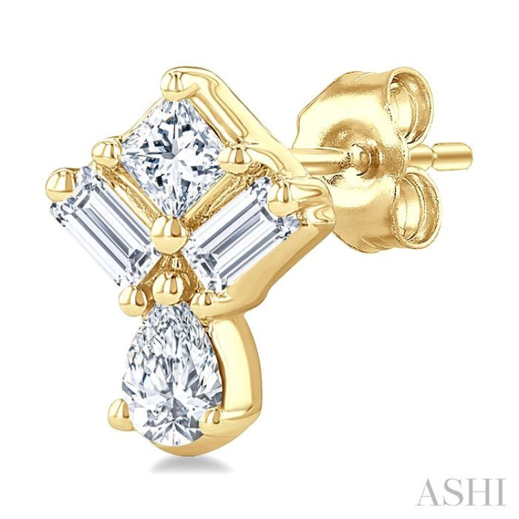 1/3 Ctw Mixed Cut Diamond Fashion Earrings in 14K Yellow Gold