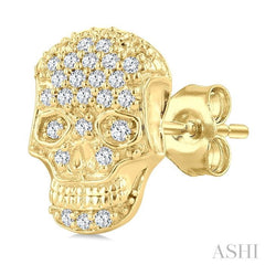 1/6 Ctw Petite Skull Single Cut Diamond Fashion Earrings in 10K Yellow Gold