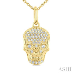 1/6 Ctw Petite Skull Single Cut Diamond Fashion Pendant With Chain in 10K Yellow Gold