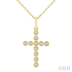 1/10 Ctw Single Cut Diamond Bezel Set Cross Petite Pendant With Chain in 10K Yellow Gold
