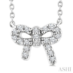 1/8 Ctw Bow Single Cut Diamond Petite Fashion Pendant With Chain in 10K White Gold