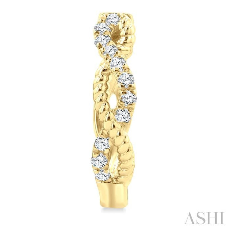 1/4 Ctw Split & Twisted Rope and Round Cut Diamond Huggie Petite Earrings in 10K Yellow Gold