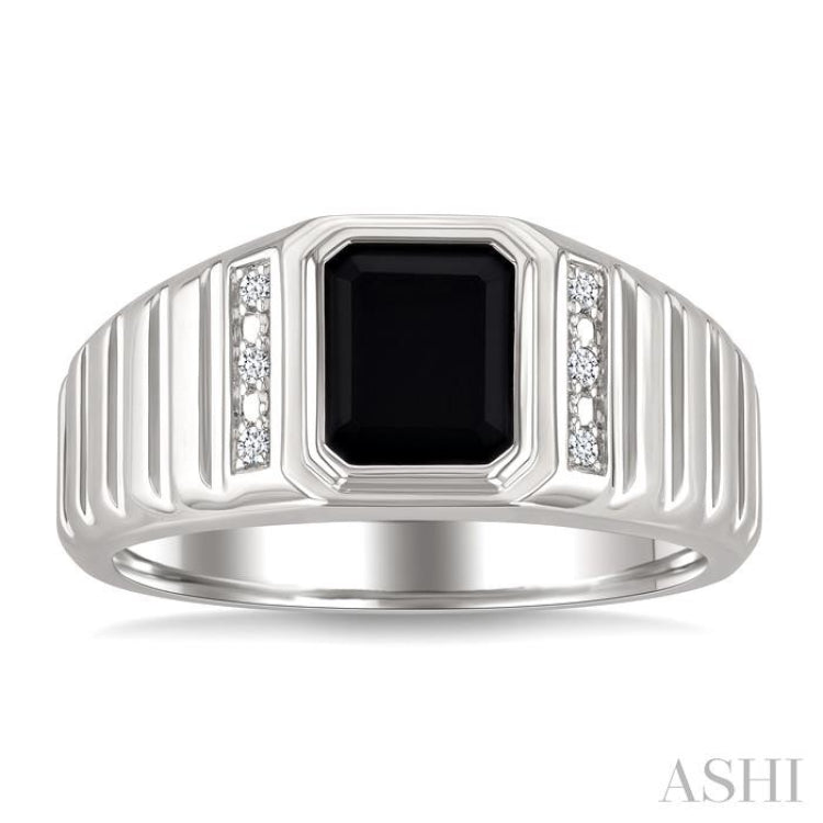 8x7 MM Octagon Shape Onyx and 1/20 Ctw Single Cut Diamond Semi-precious Men's Ring in Sterling Silver