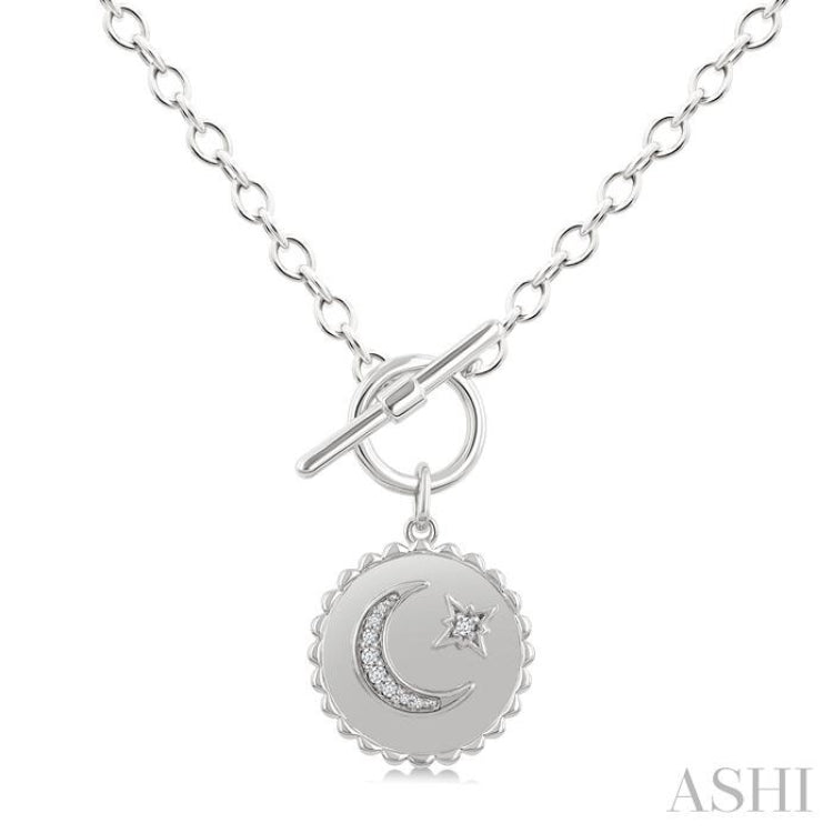 1/20 Ctw Crescent Moon & Star Toggle Single Cut Diamond Fashion Necklace in Sterling Silver