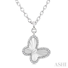 1/10 Ctw Butterfly Fluted Medallion Single Cut Diamond Pendant With Chain in Sterling Silver