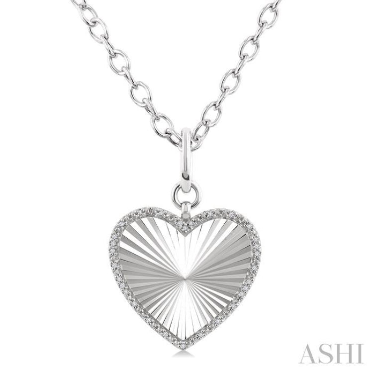 1/10 Ctw Heart Fluted Medallion Single Cut Diamond Pendant With Chain in Sterling Silver